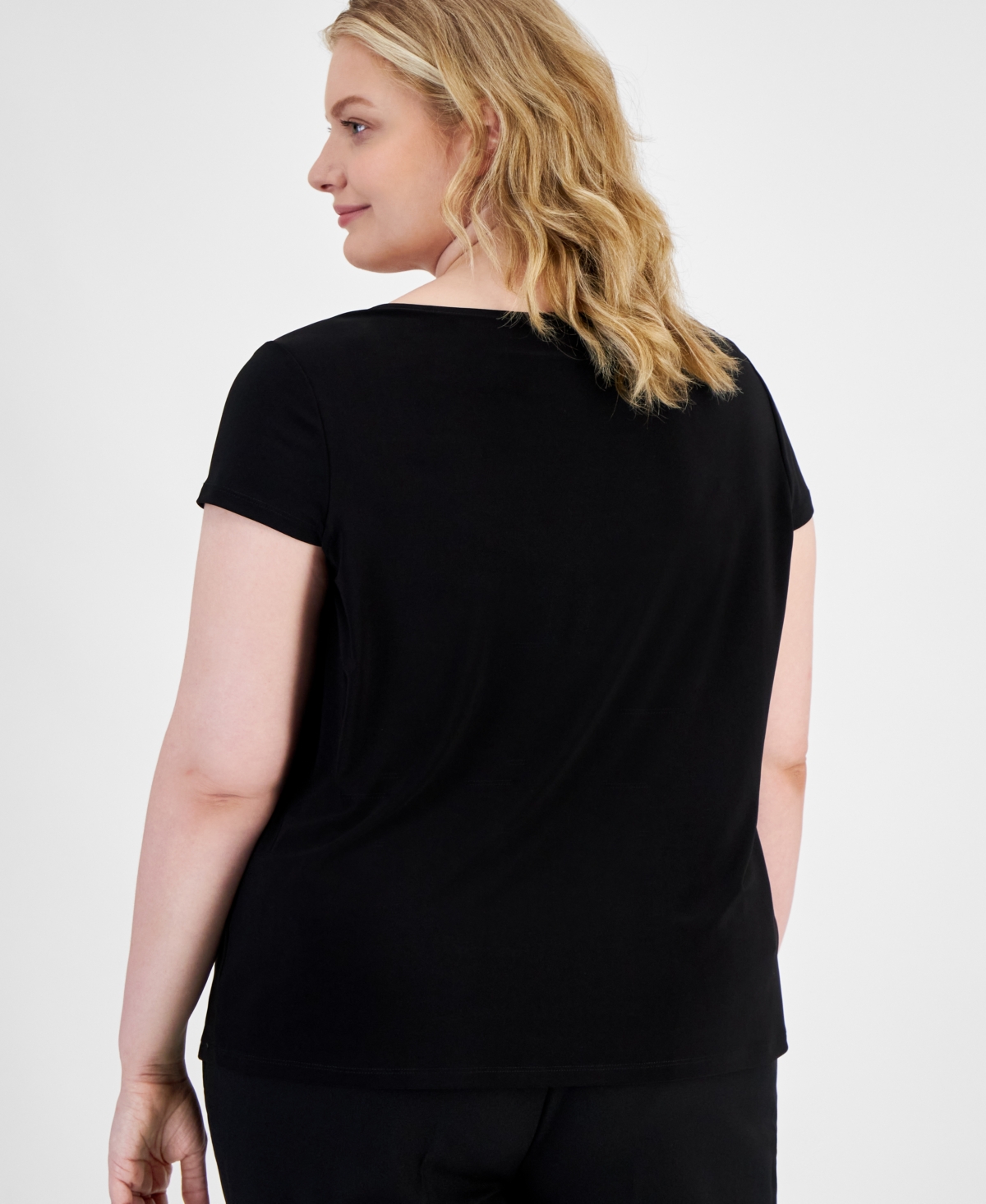 Kasper Plus Size Stretch Knit Short-Sleeve Cowl-Neck Top