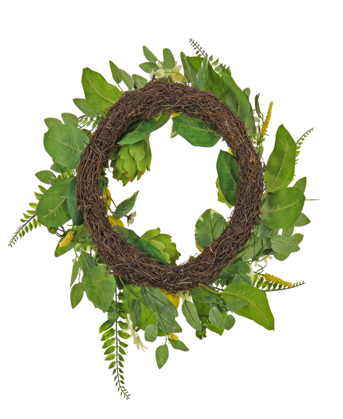 National Tree Company 22 Daisy, Artichoke And Lemon Wreath In Green