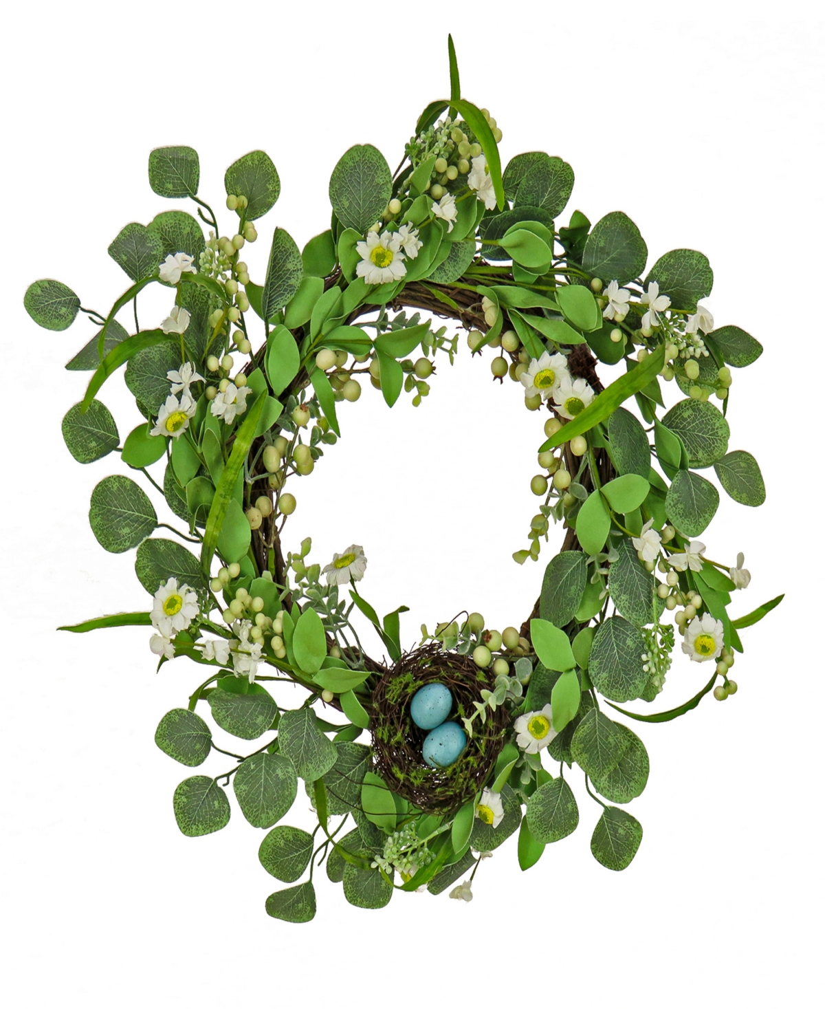 20 Daisies and Berries Wreath - Green