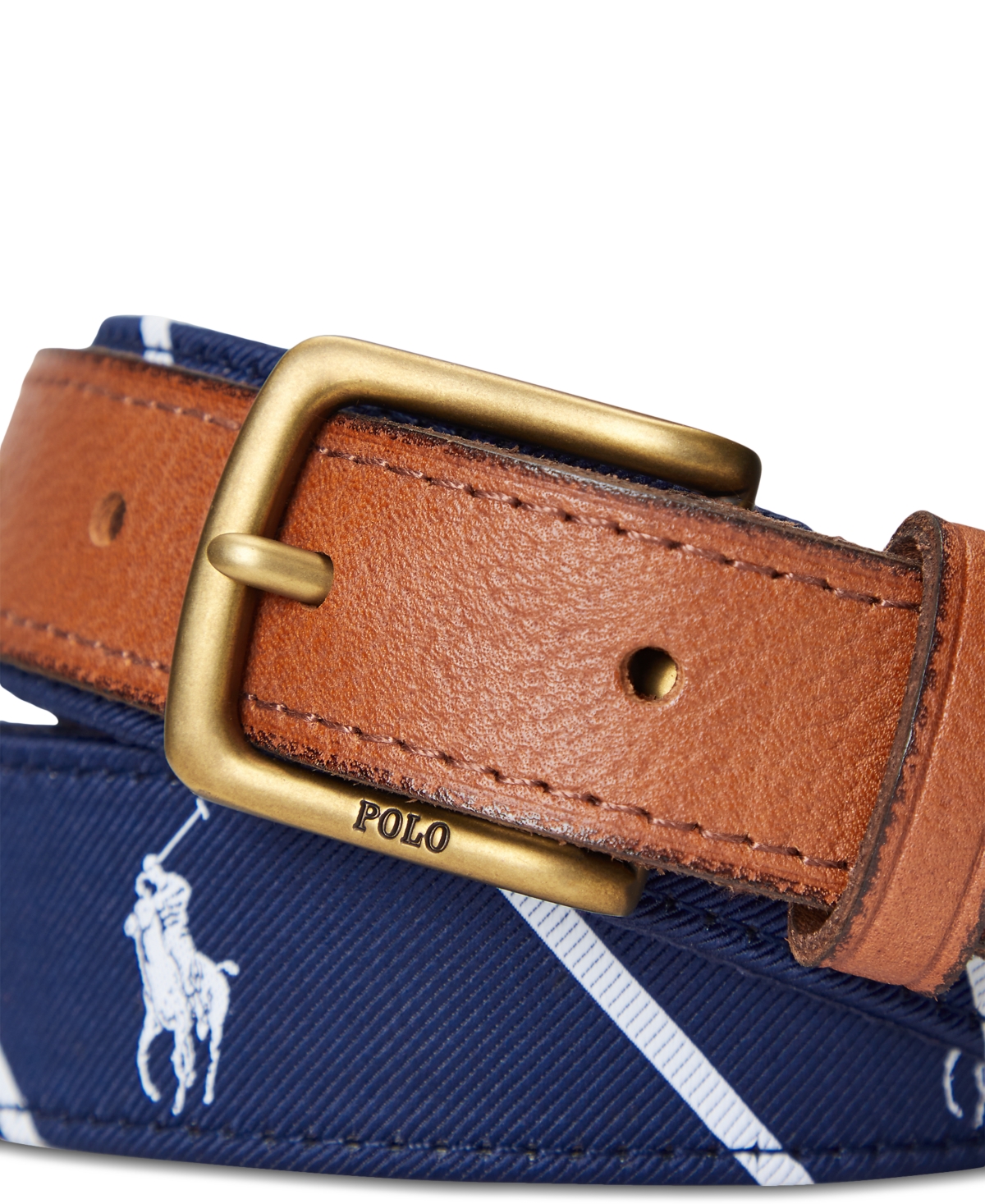 Men's Leather-Trim Belt - Navy/white Pony