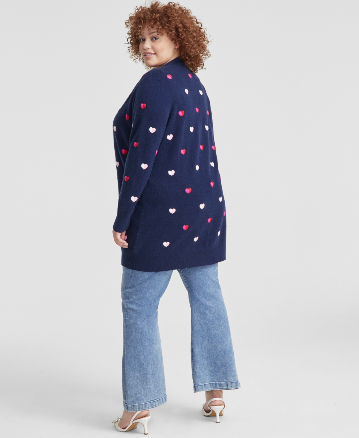 Charter Club Plus Size Cashmere Embroidered-Heart Cardigan, Created for Macy's