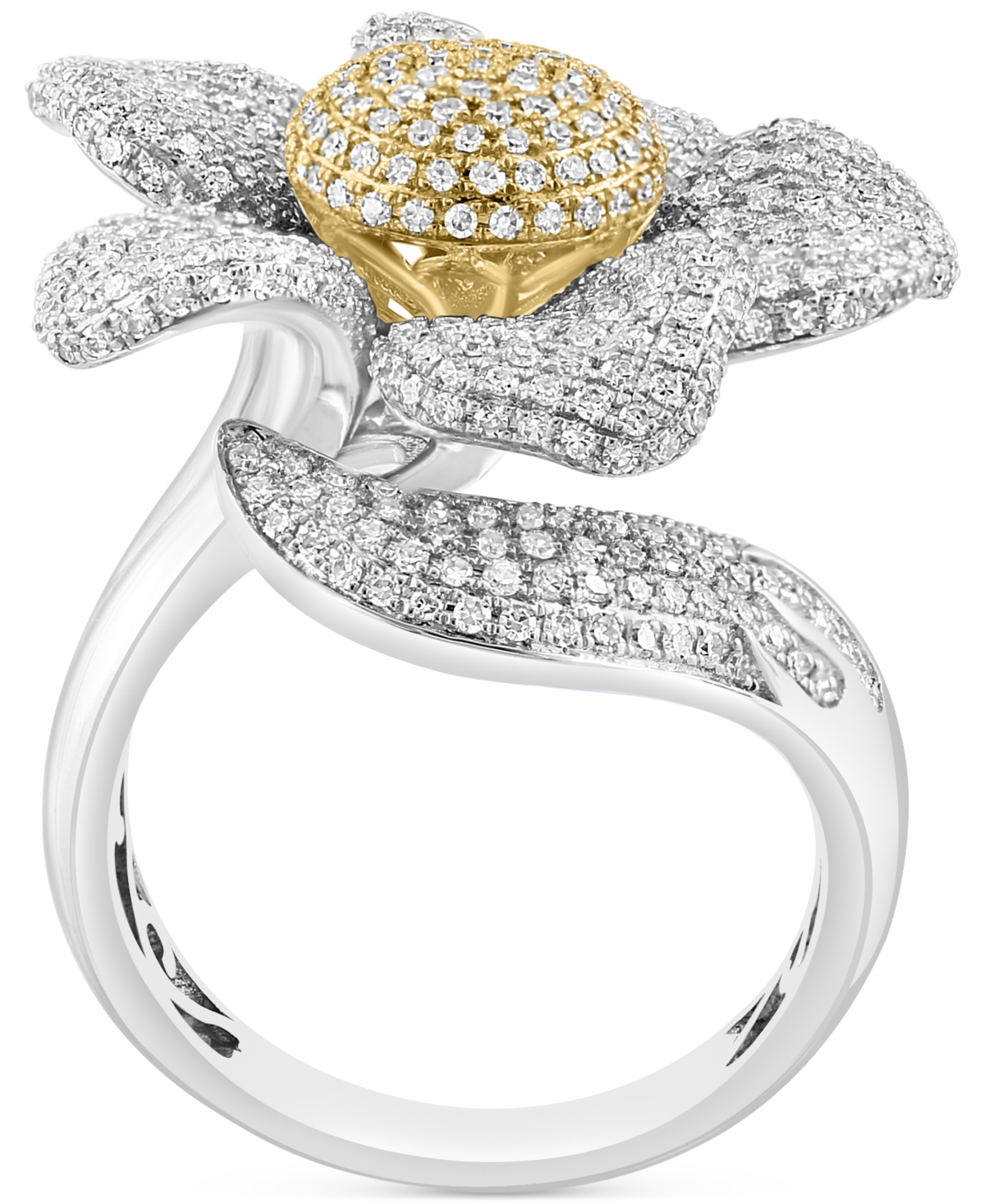 Effy Collection Effy Diamond Pave Large Flower Statement Ring (1-5/8 Ct. T.w.) In 14k Two-tone Gold In Ylw,wht Go