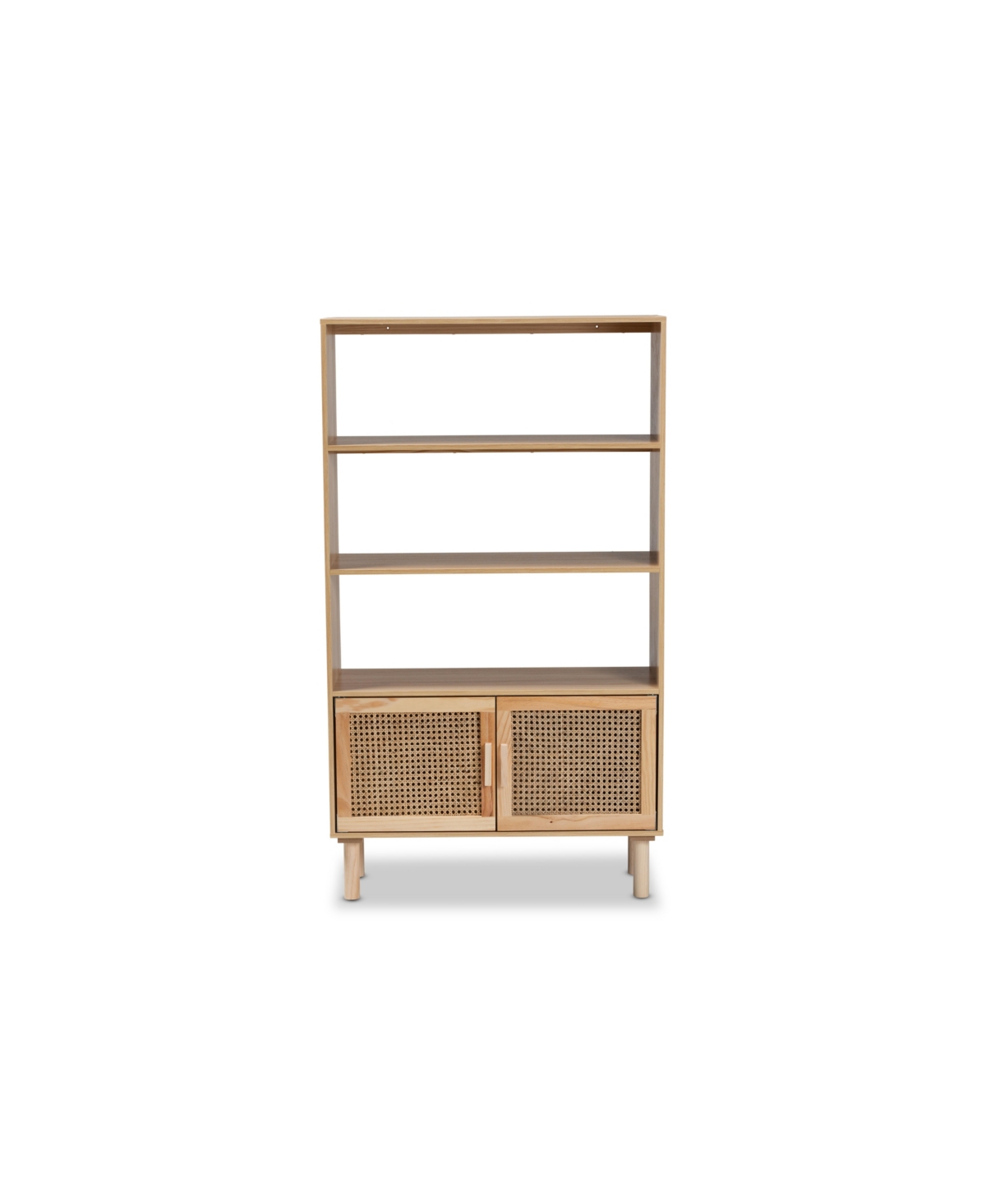 Shop Baxton Studio Faulkner Mid-century Modern Natural Brown Finished Wood And Rattan 2-door Bookcase In Beige,natural Brown