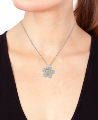 EFFY&reg; Diamond Pav&eacute; Flower 18" Pendant Necklace (1-3/8 ct. t.w.) in 14k Two-Tone Gold