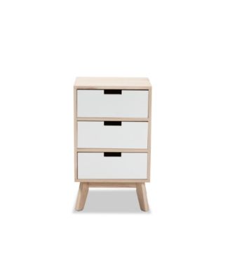 Halian Mid-Century Modern Two-Tone White and Light Brown Finished Wood 3-Drawer End Table