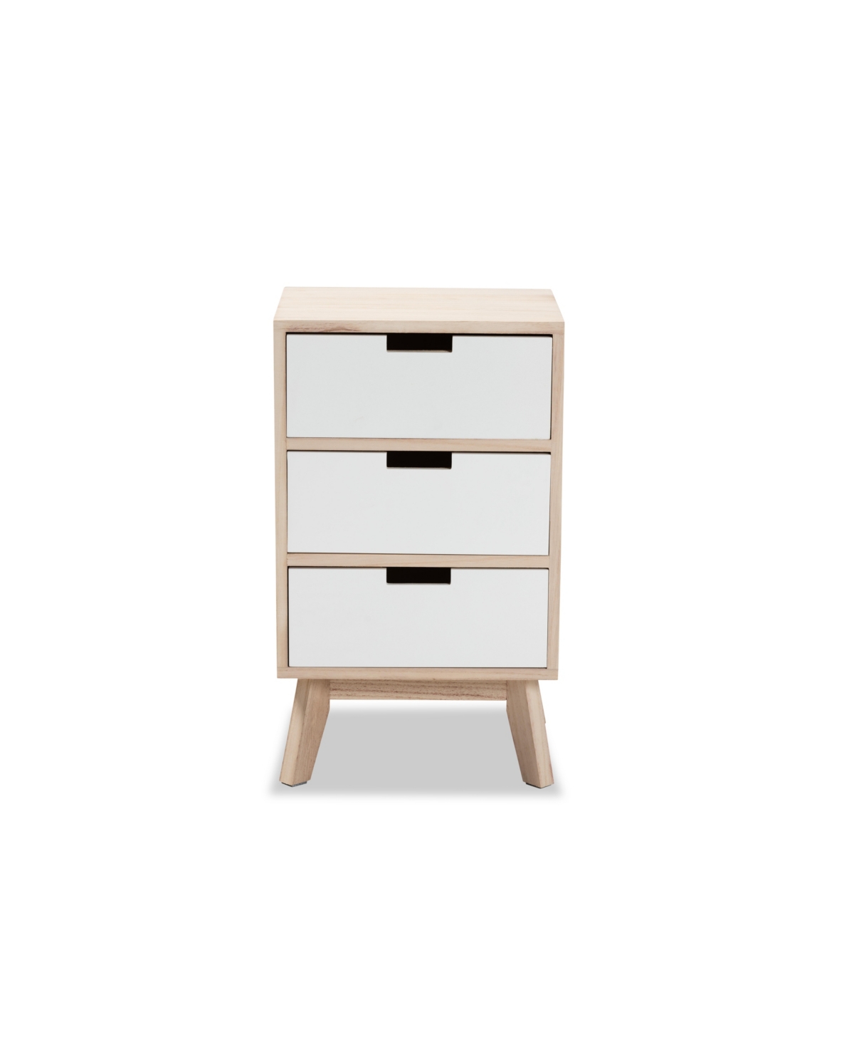 Baxton Studio Halian Mid-century Modern Light Brown 3-drawer Nightstand In White,natural Brown
