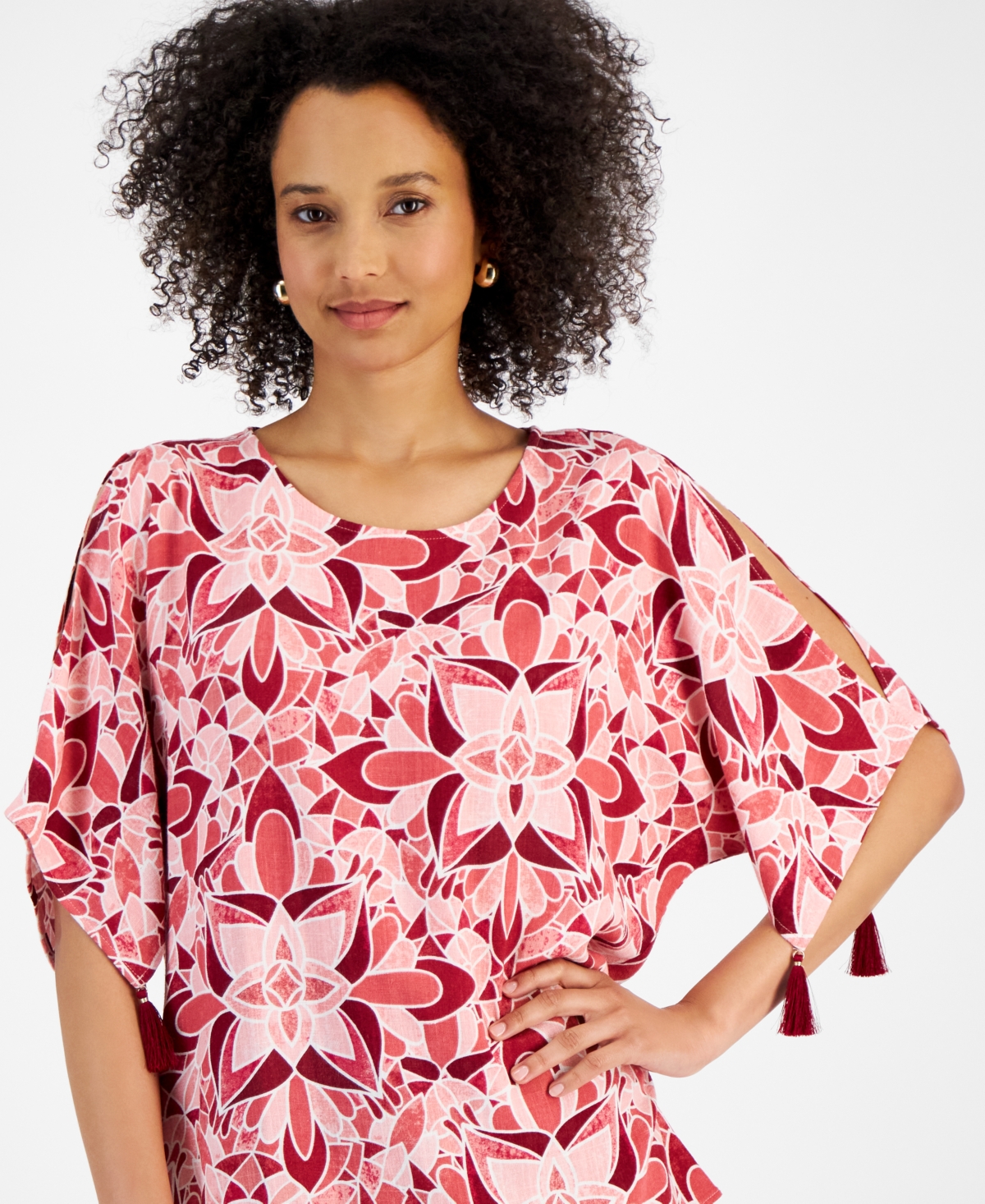 Jm Collection Women's Linen Blend Glamorous Scoop-Neck Top, Created for Macy's