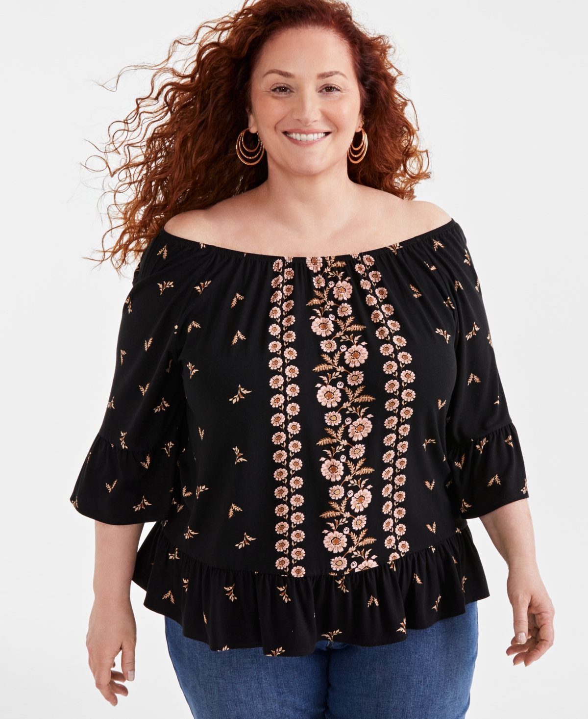 Style & Co Plus Size Printed 3/4-Sleeve Top, Created for Macy's