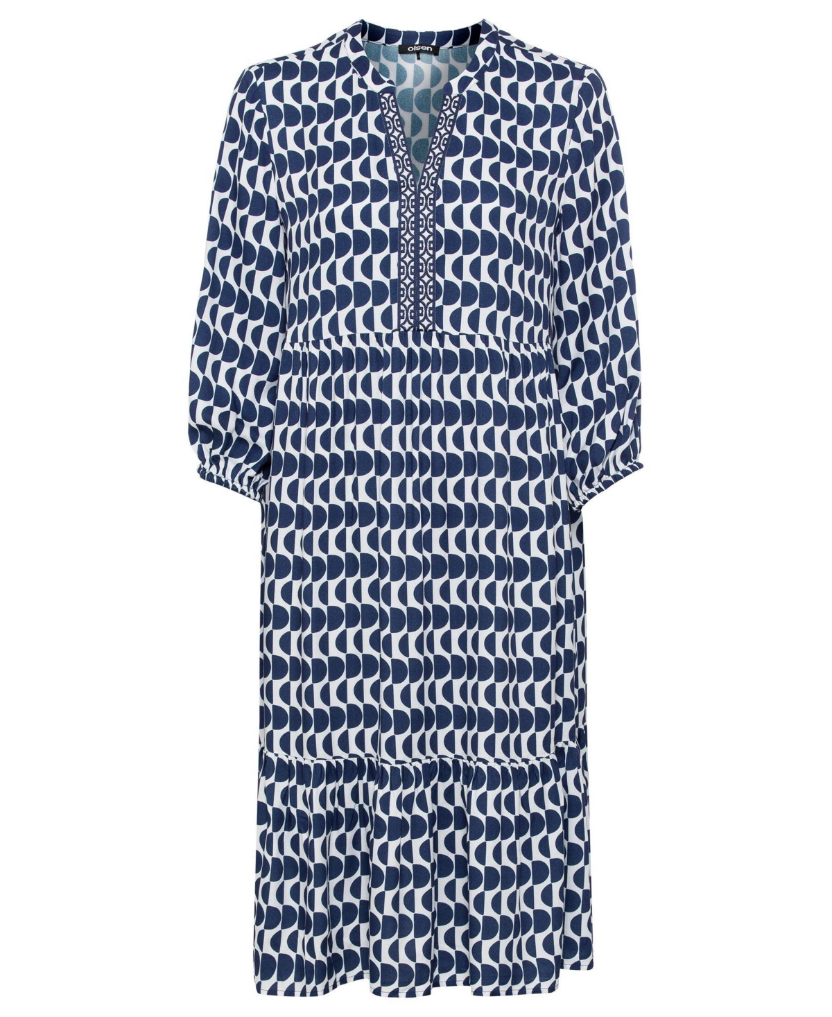 Women's 100% 3/4 Sleeve Tunic Geo Print Dress with Tiered Hem - Night blue