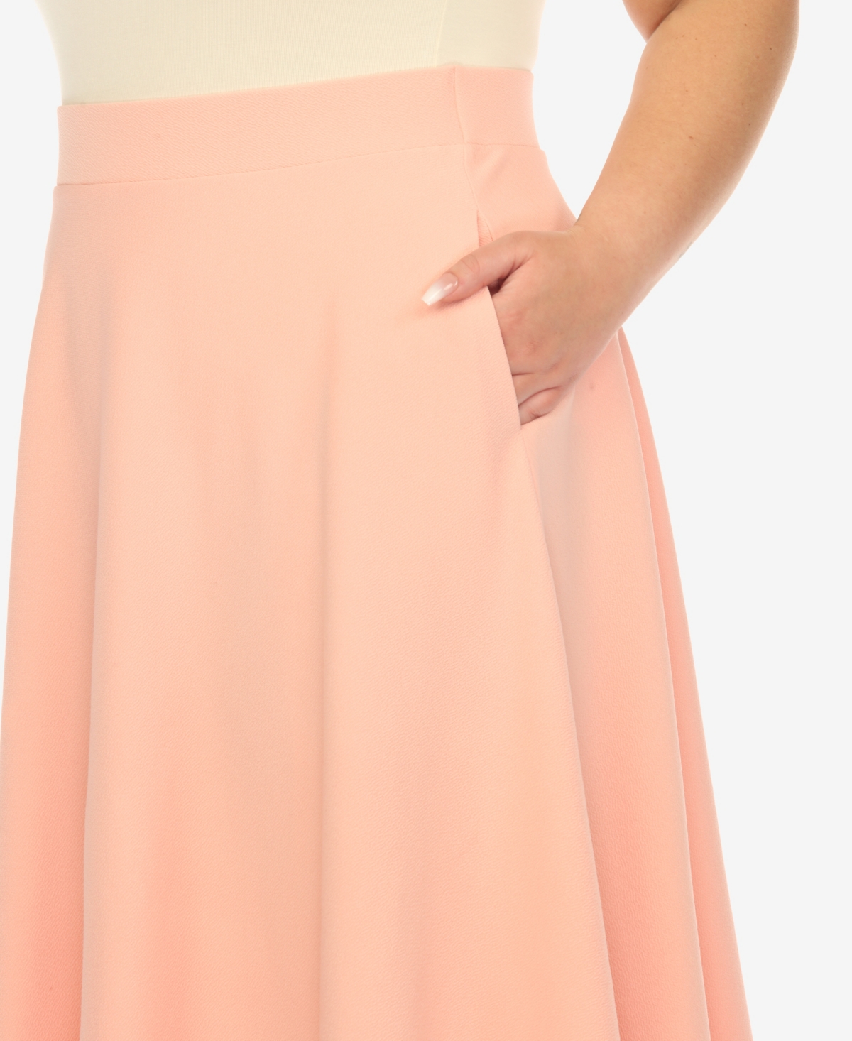 White Mark Women's Flared Skirt With Pockets In Peach