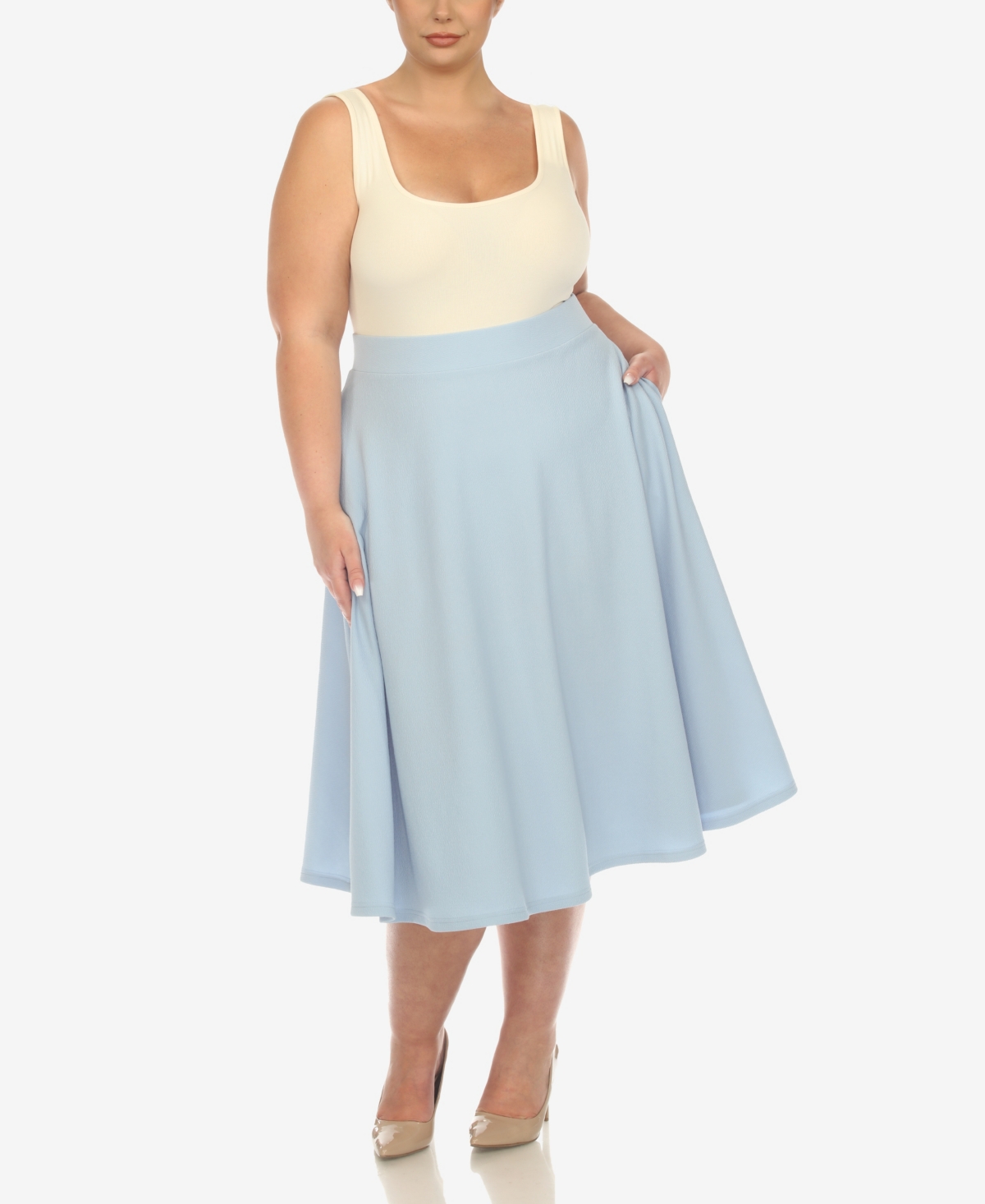 White Mark Plus Size Flared Midi Skirt In Baby Blue