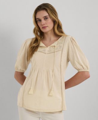 Lauren Ralph Lauren - Women's Embroidered Tie-Neck Top