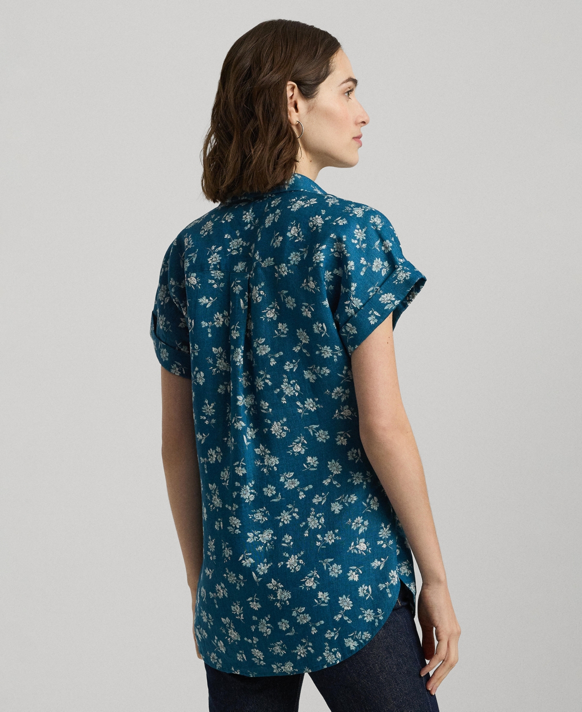 Lauren Ralph Lauren Women's Linen Cuffed Floral Shirt, Regular & Petite