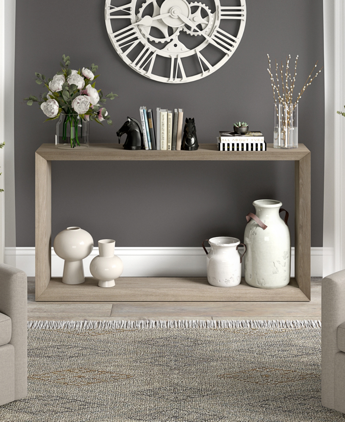 Hudson & Canal Osmond 55" Wide Rectangular Console Table In Antiqued Gray Oak In Antiqued Gray Oak