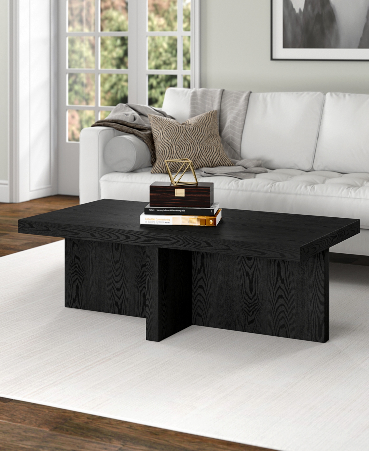 Hudson & Canal Elna 44" Wide Rectangular Coffee Table In Black Grain In Black Grain