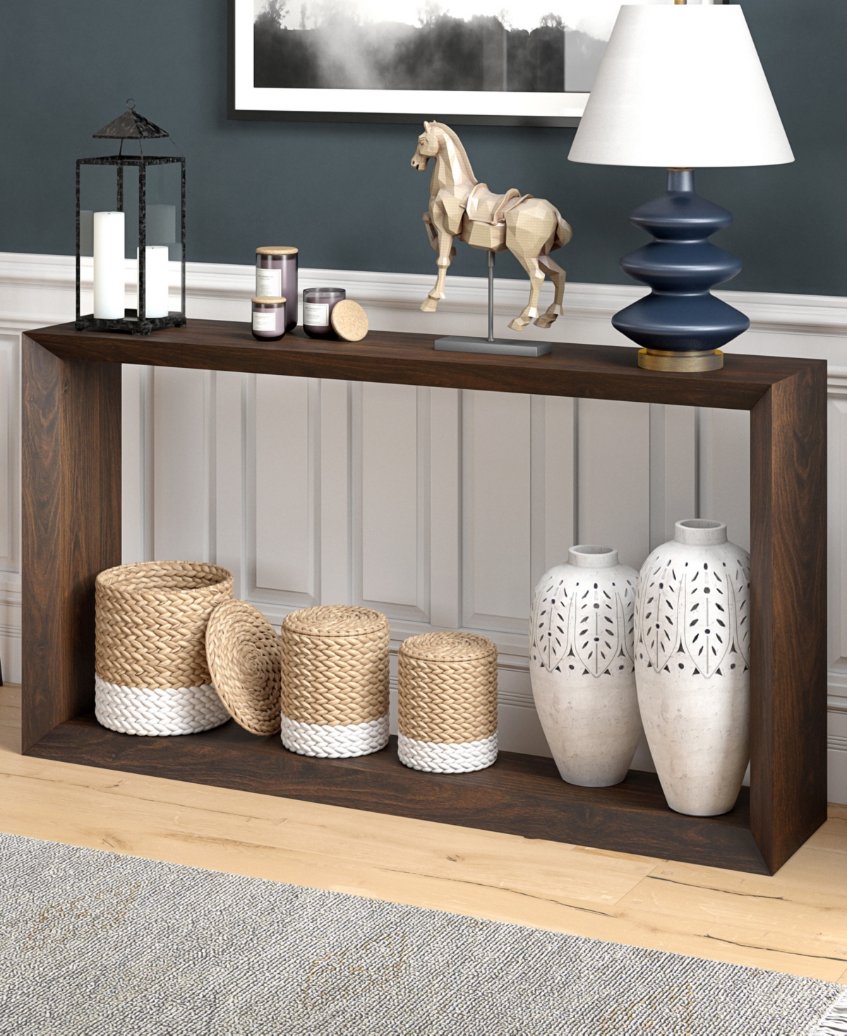 Hudson & Canal Osmond 55" Wide Rectangular Console Table In Alder Brown In Alder Brown