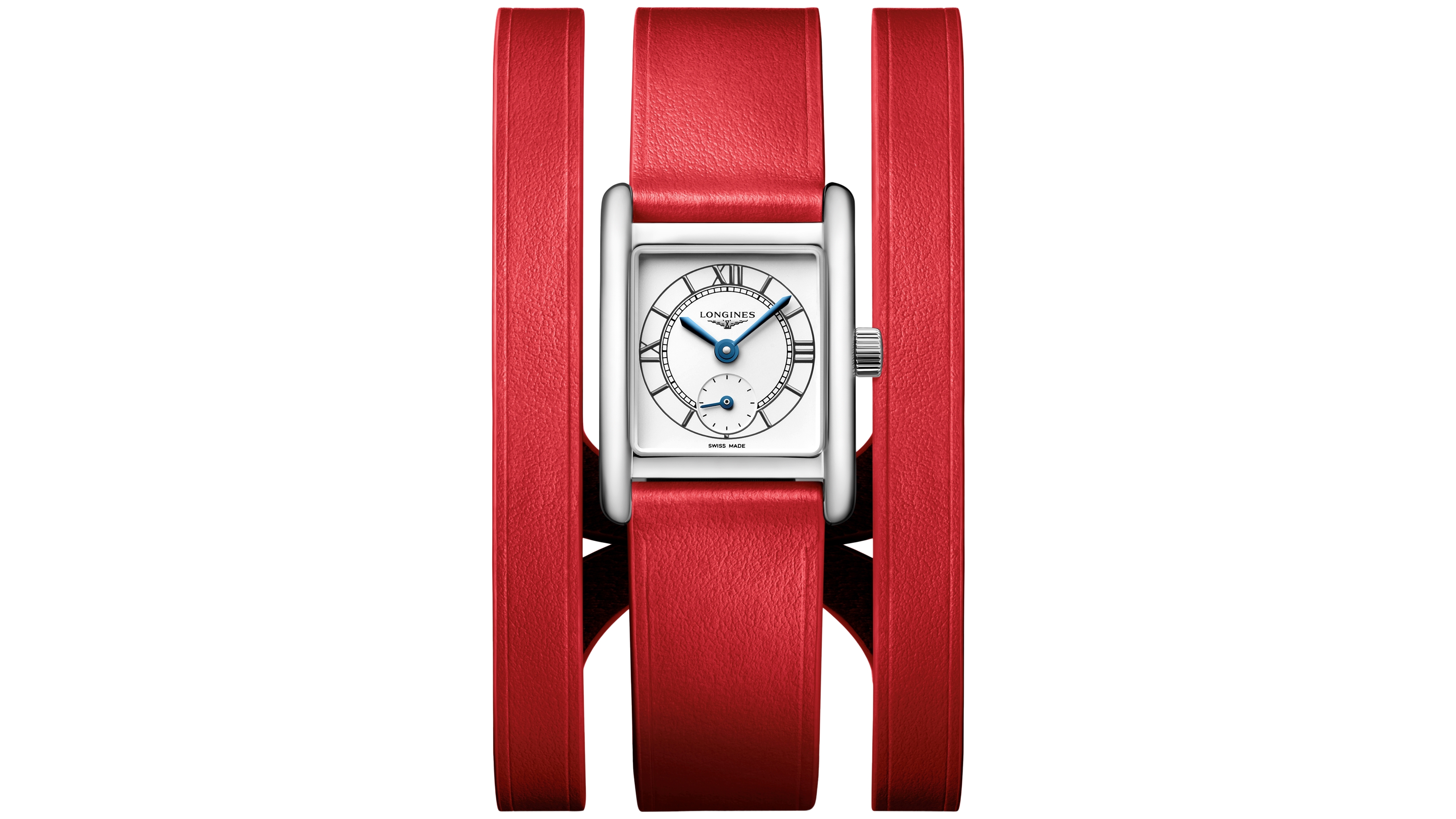 Longines Women's Swiss Mini Dolcevita Red Three-Row Leather Strap Watch 29mm