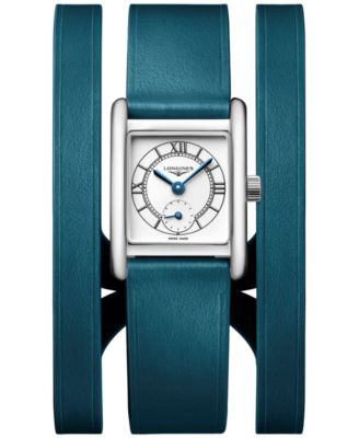 Longines - Women's Swiss Mini Dolcevita Teal Three-Row Leather Strap Watch 29mm
