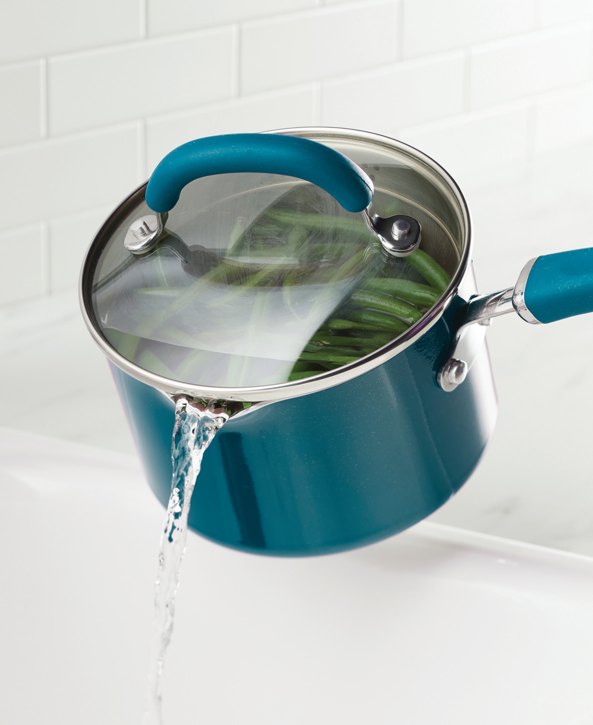 Rachael Ray Create Delicious Aluminum Nonstick 2-qt. Saucepan With Straining Lid In Blue