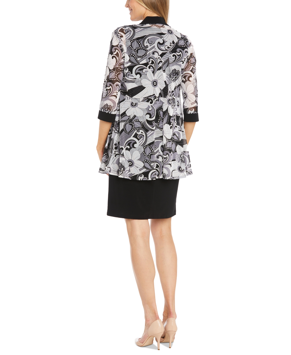 R & M Richards Petites Womens Printed Knee Cocktail And Party Dress In Black,grey