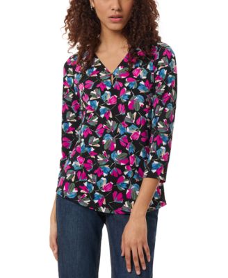 Jones New York - Women's Printed Moss-Crepe 3/4-Sleeve Top