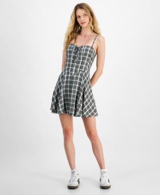 Self Esteem - Juniors' Printed Lace-Up Corset Dress