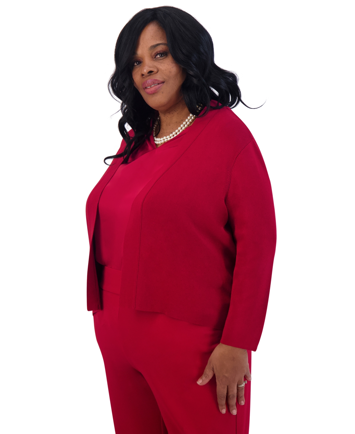 Kasper Women's Collarless Open-Front Cardigan