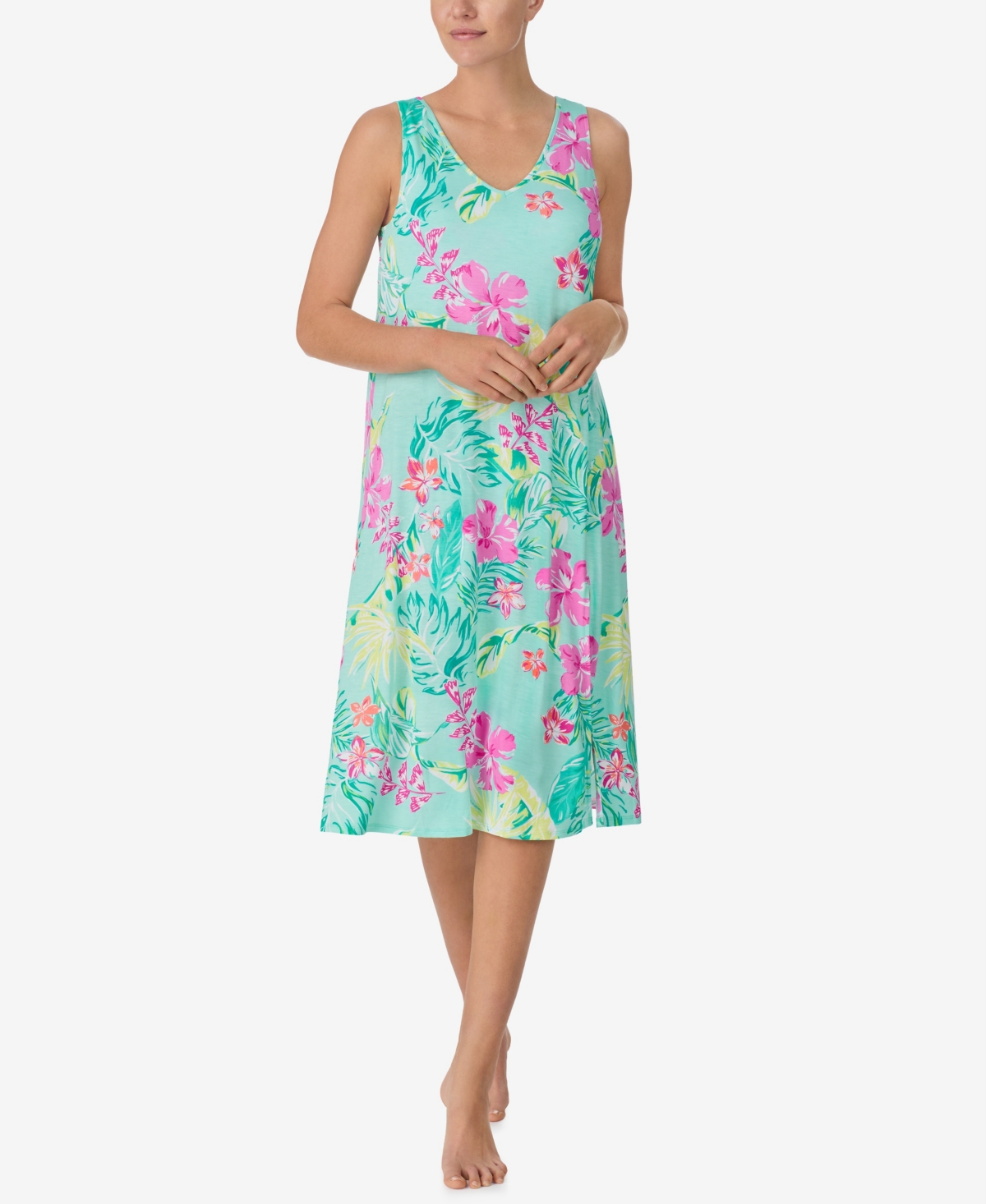 Women's Sleeveless Long Midi Gown - Tropical Flower