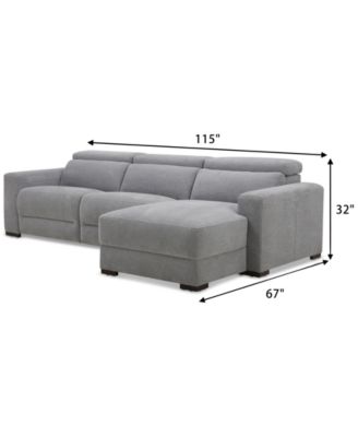 Nevio 3-Pc. Fabric Power Headrest Sectional and Chaise with 1 Power Motion Chair