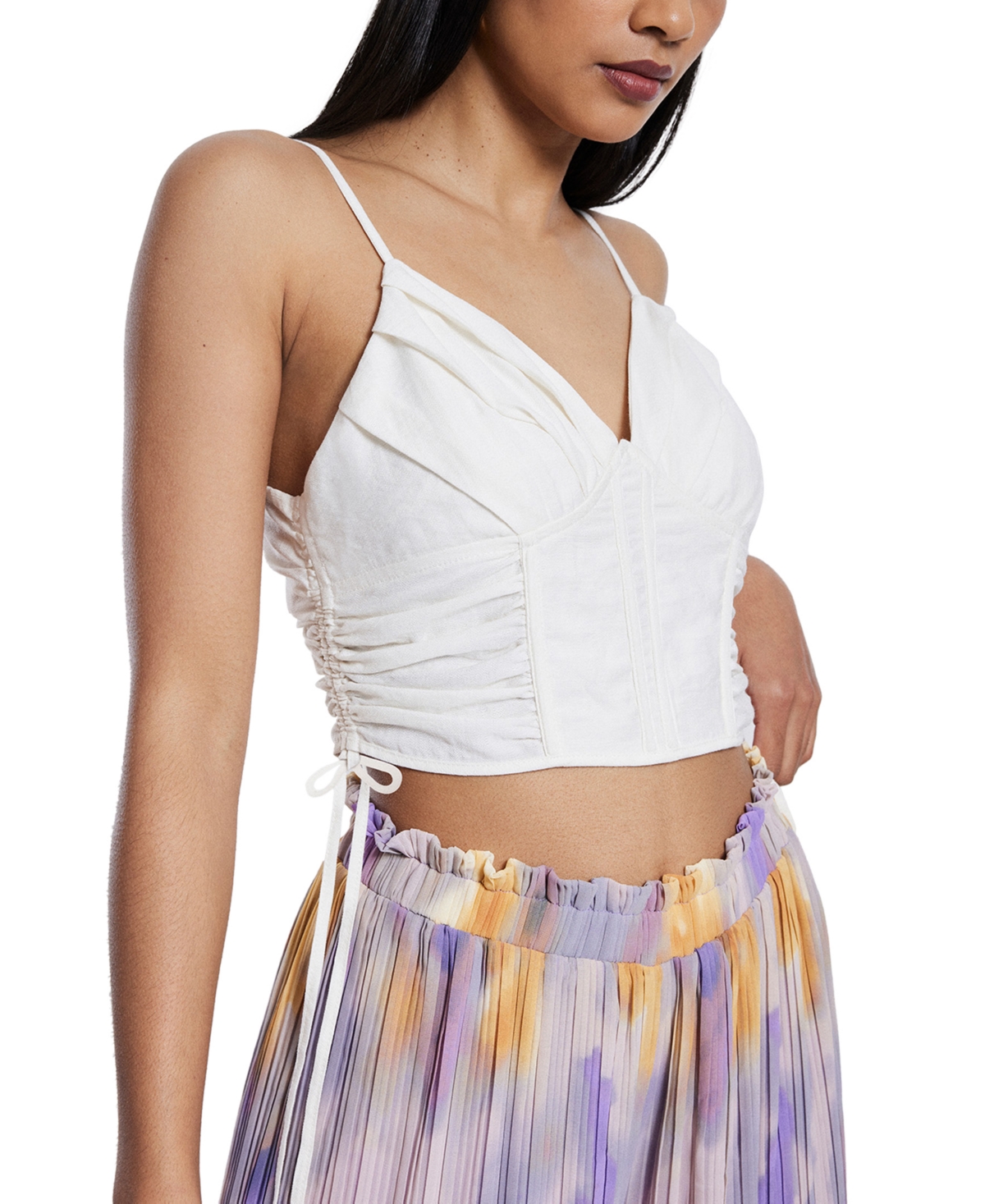 BCBG NEW YORK WOMEN'S SLEEVELESS SHIRRED CROP TOP 