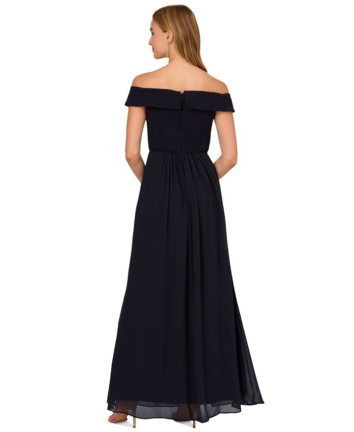 Adrianna Papell Off-The-Shoulder Chiffon Gown - Macy's