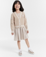 Rare Editions Little Girls Cardigan & Gingham Dress Set - Taupe