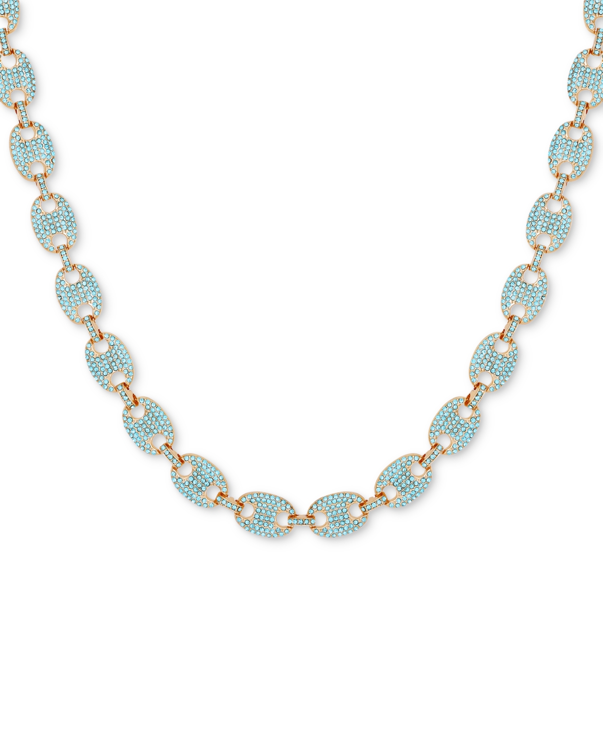 Gold-Tone Pave Link Statement Necklace, 16" + 2" extender - Gold/Aqua
