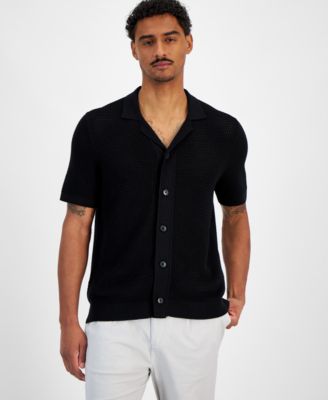Michael Kors - Men's Short Sleeve Button-Front Open Stitch Shirt