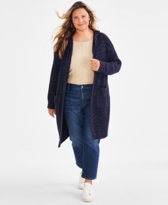 Style & Co - Plus Size Hooded Marled-Knit Duster Cardigan