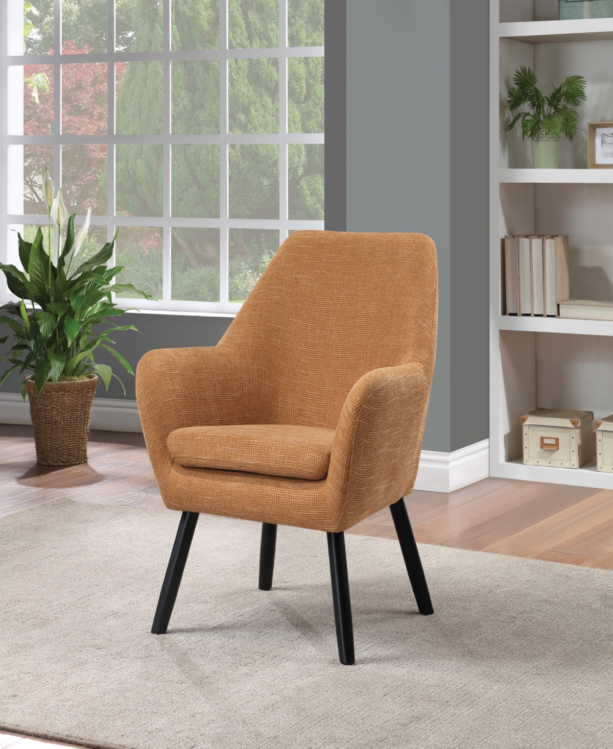 Osp Home Furnishings Office Star Della Mid-century Accent Chair In Rust Fabric With Black Finish Legs In Brown