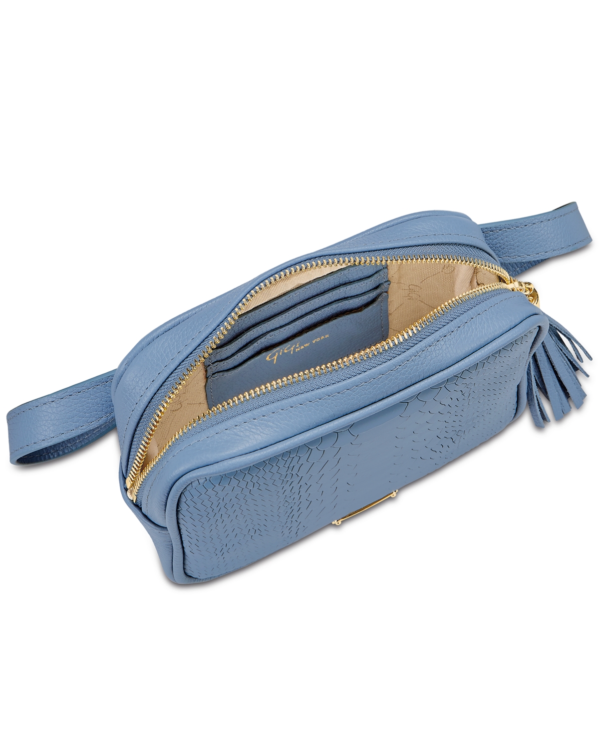 Shop Gigi New York Kylie Leather Belt Bag In Slate Blue