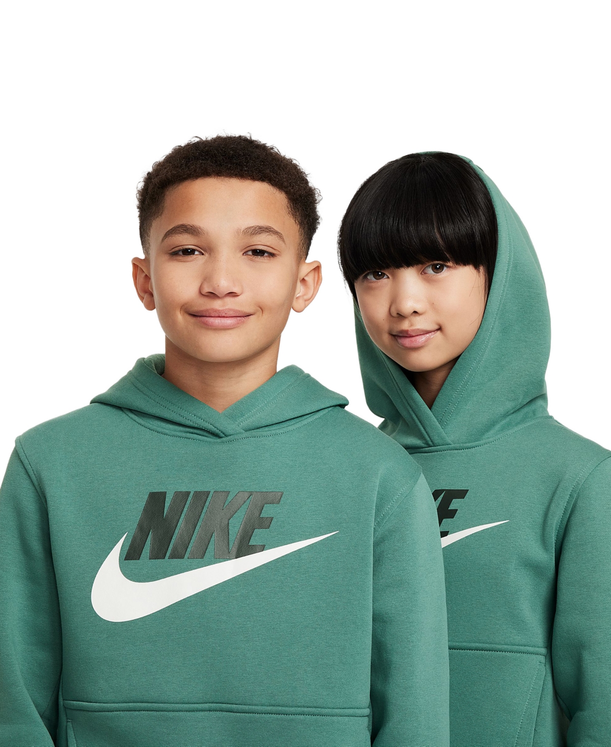 Nike Big Kids' Sportswear Club Fleece Hoodie -white/vintage Green