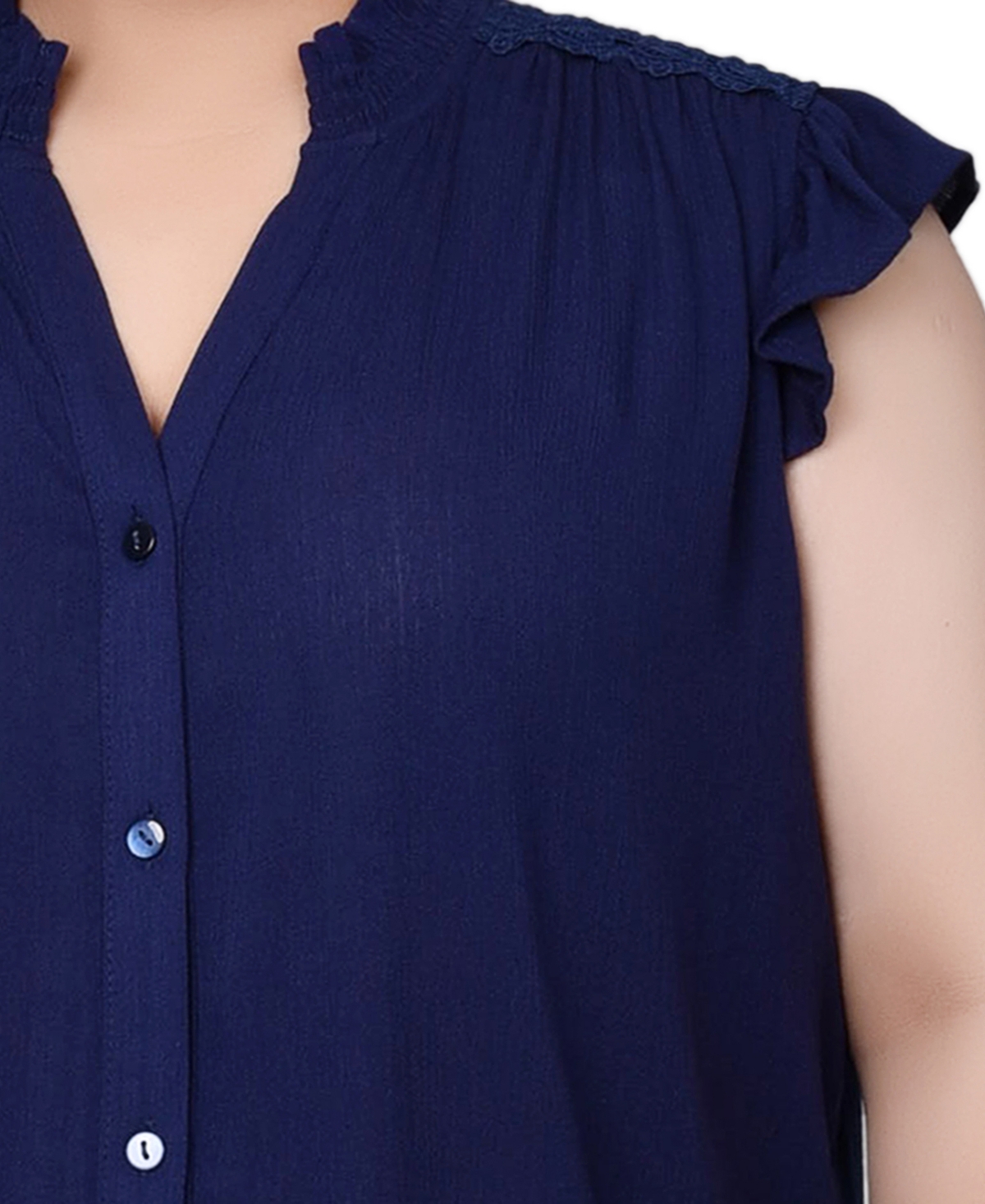 NY COLLECTION PLUS SIZE SHORT FLUTTER SLEEVE CREPON BLOUSE 