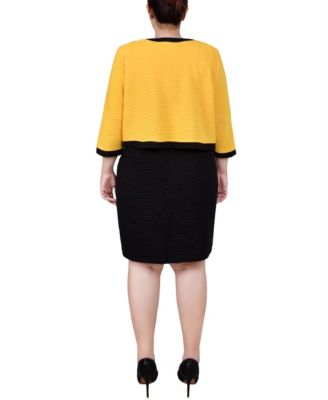 Plus Size 3/4 Sleeve Textured Knit 2 Piece Dress Set