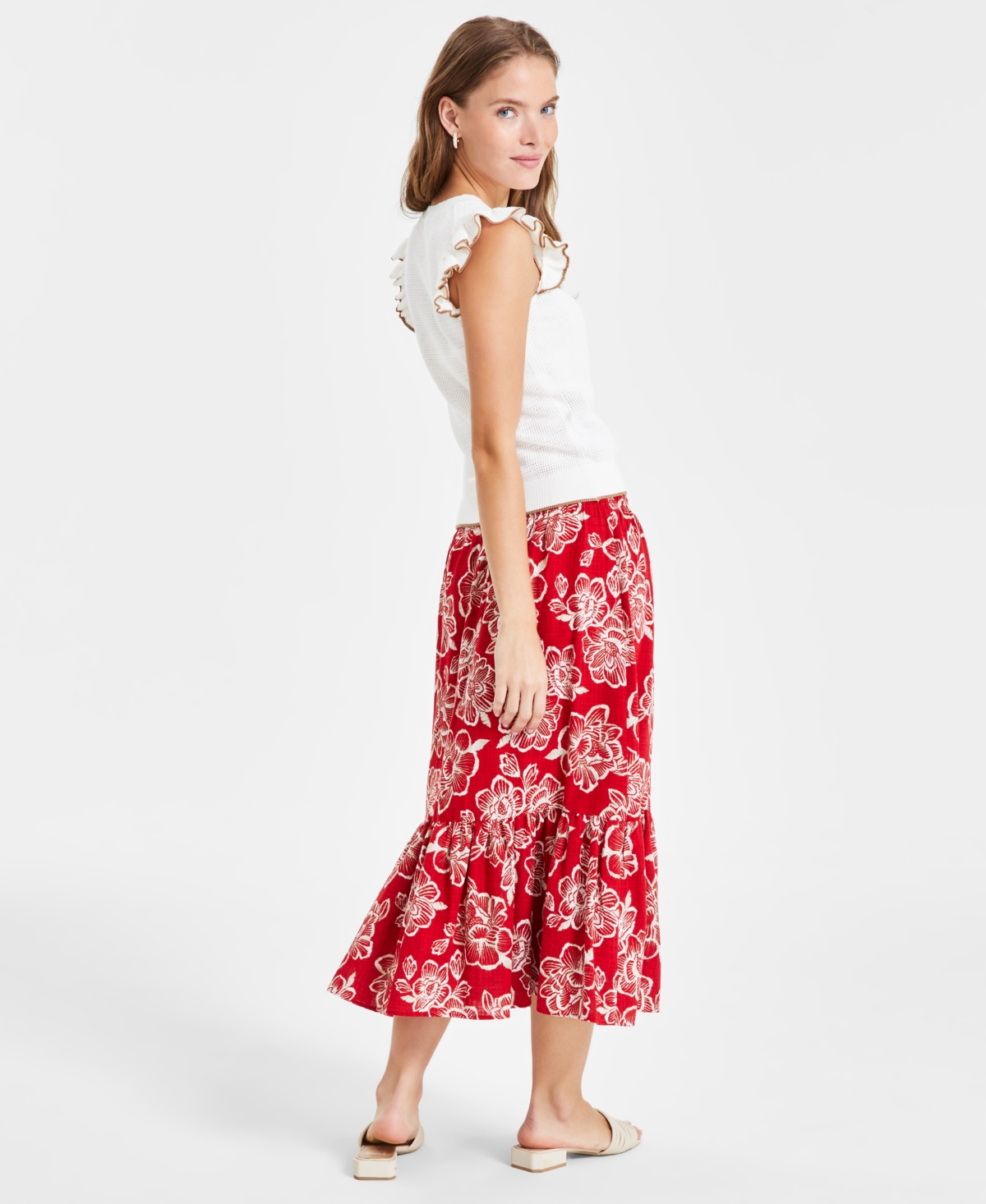 Nautica Jeans Women's Floral Smocked-Waist Midi Skirt