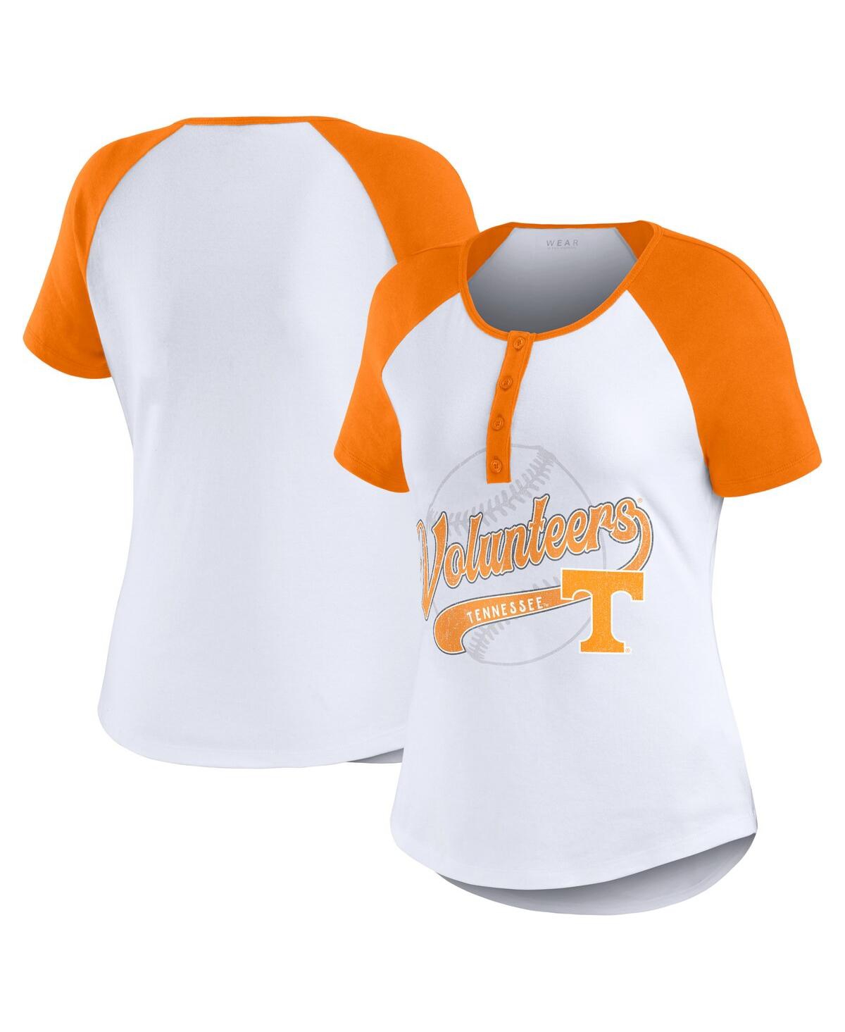 Women's White Tennessee Volunteers Baseball Logo Raglan Henley T-Shirt - White