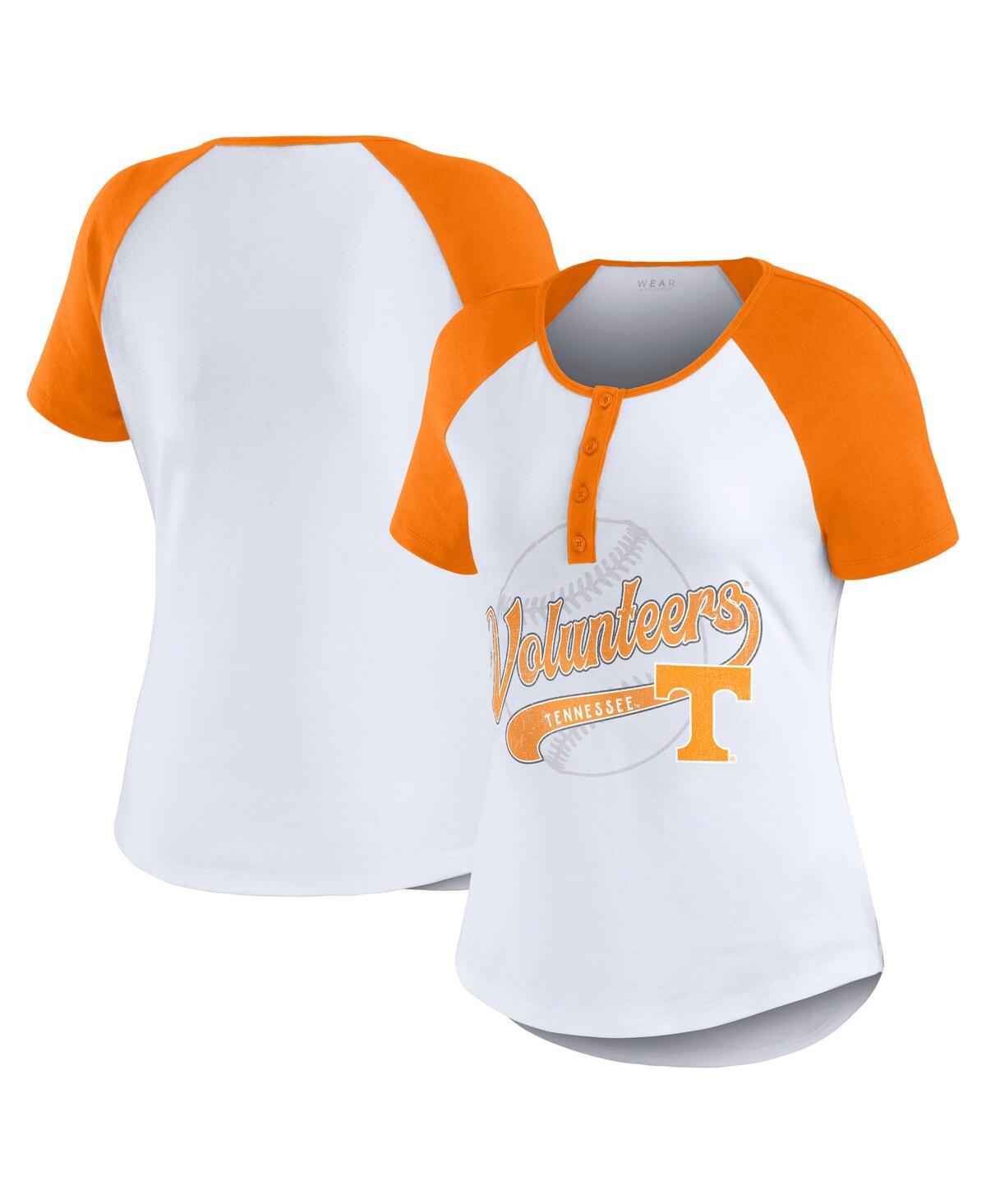 Shop Wear By Erin Andrews Women's White Tennessee Volunteers Baseball Logo Raglan Henley T-shirt