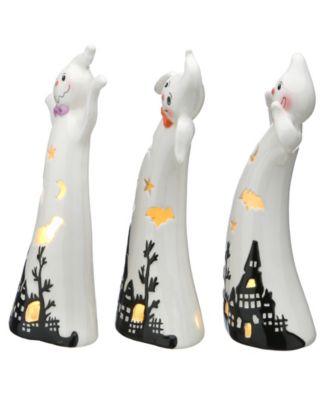 7" Three Dancing Ghosts Ceramic Decoration, LED Lights, Pack of 3, Halloween Collection