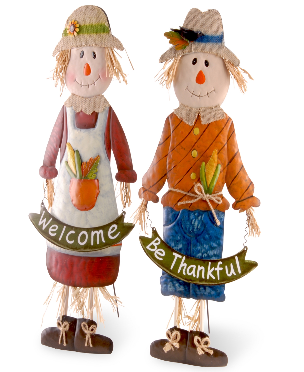 27" Metal Scarecrow Standing Fall Decoration, Pack of 2, Autumn Collection - Multicolor