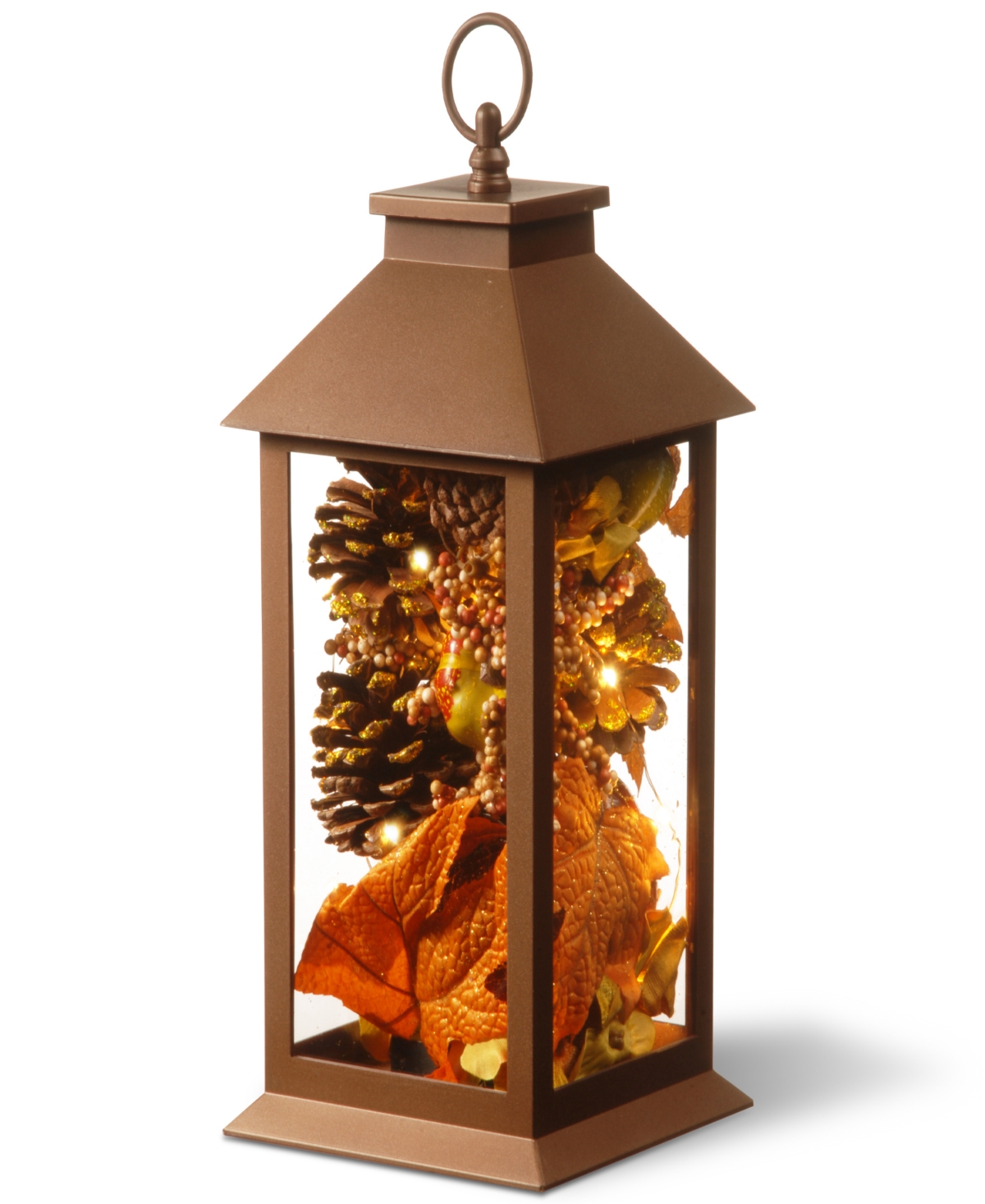 12" Decorative Autumn Lantern with Led Lights - Brown