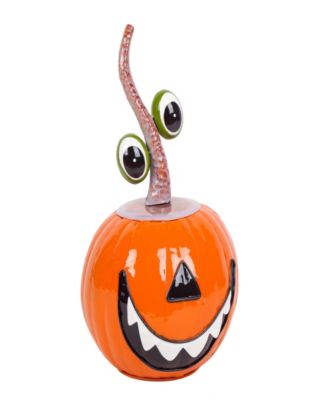 15" Halloween Decoration, Floating Eyes Metal Pumpkin with Gloss Finish, Orange