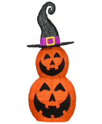 National Tree Company 19" Pre-Lit Stacked Pumpkins in Witch's Hat Outdoor Decoration, LED Lights, Halloween Collection