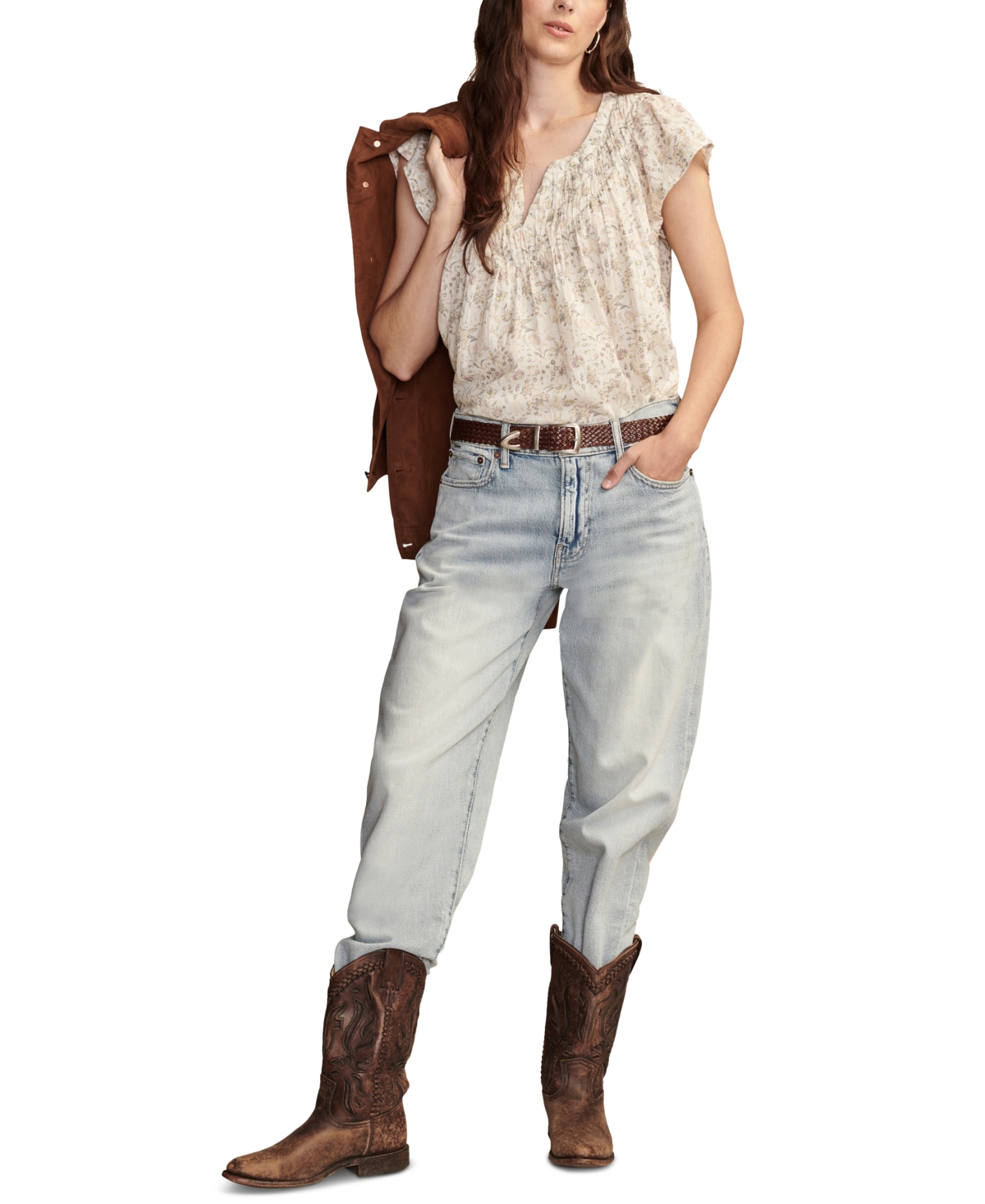 Lucky Brand Women's Printed Smocked Top