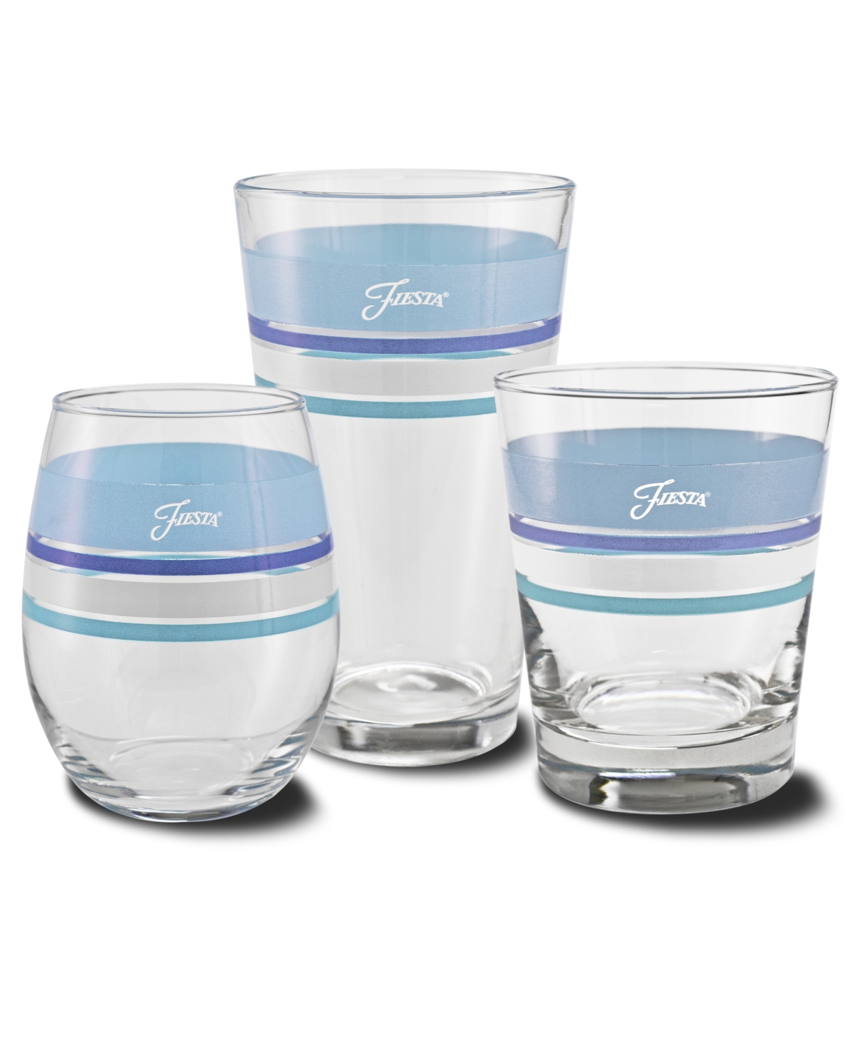 Shop Fiesta Coastal Blues Edgeline 15-ounce Tapered Dof Double Old Fashioned Glass Set Of 4 In Sky